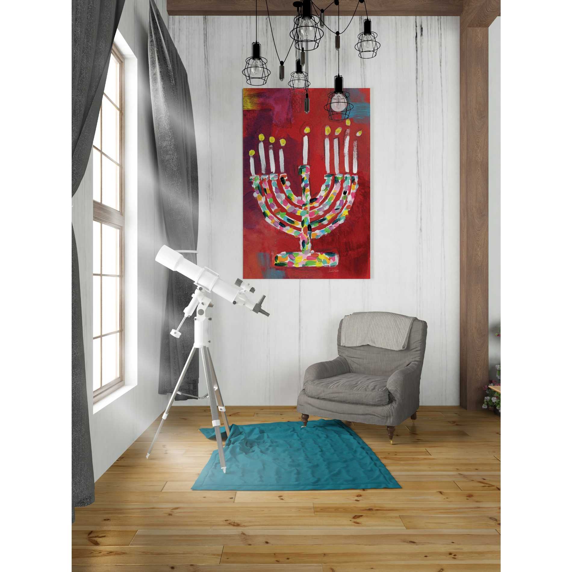 'Colorful Menorah' by Linda Woods, Canvas Wall Art,26 x 40