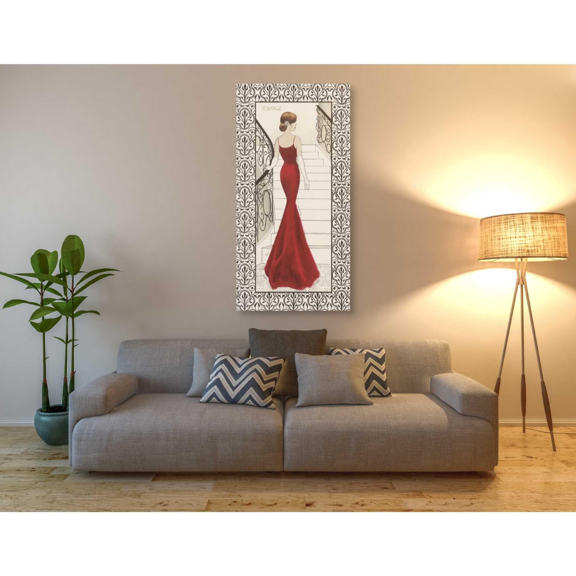 'La Belle Rouge with Floral Cartouche Border' by Emily Adams, Canvas Wall Art,30 x 60