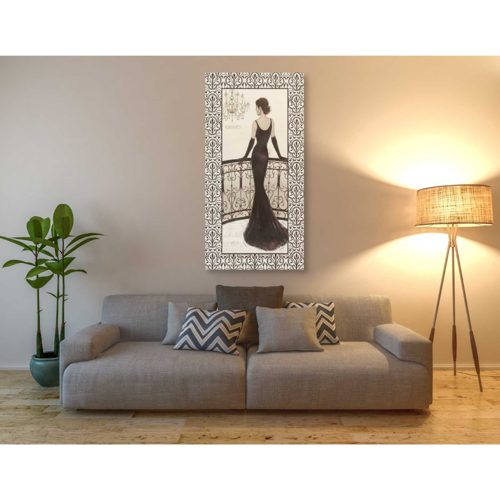 'La Belle Noir with Floral Cartouche Border 4' by Emily Adams, Canvas Wall Art,30 x 60