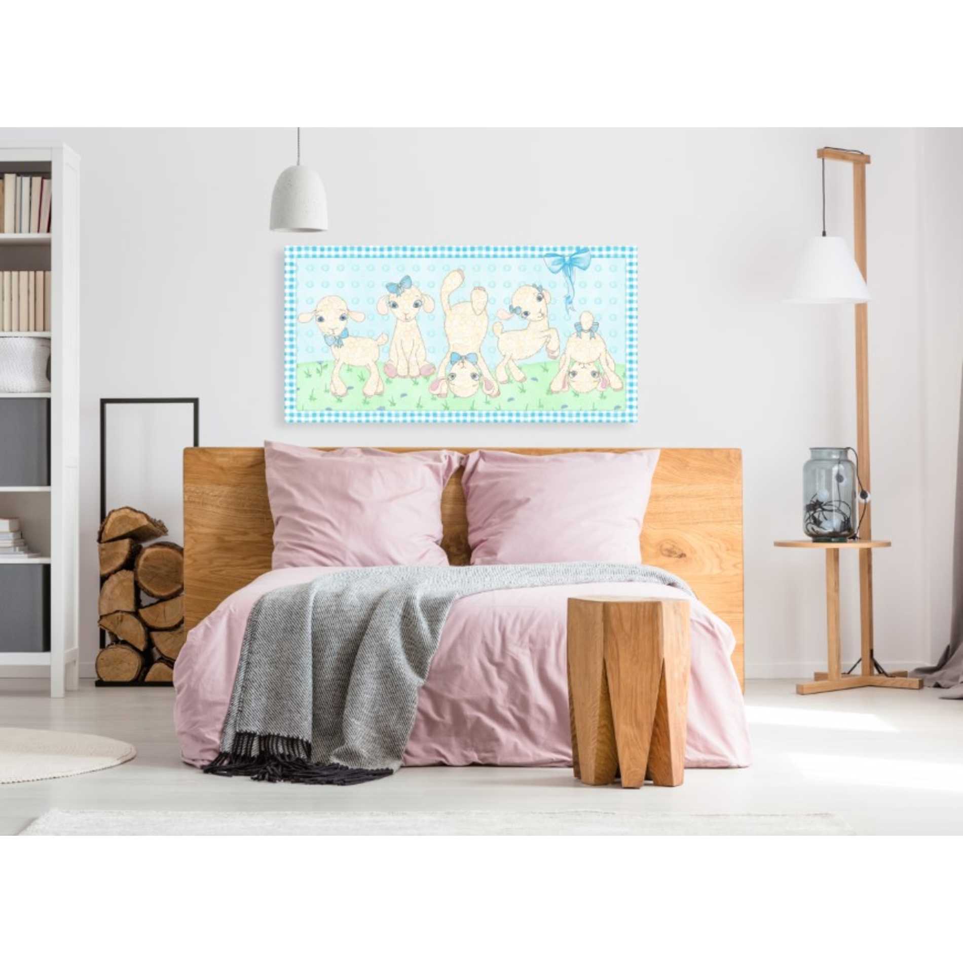 'Baby Shower Blue Lambs' by Elyse DeNeige, Canvas Wall Art,60 x 30