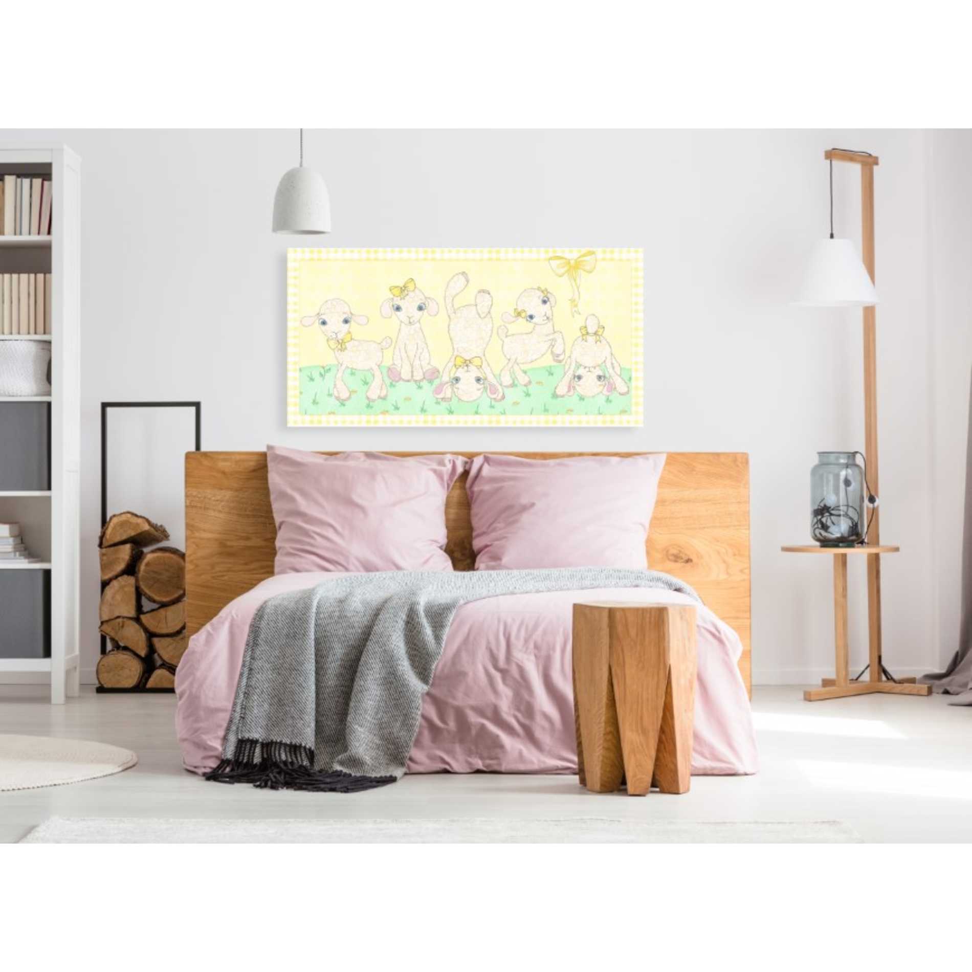 'Baby Shower Yellow Lambs' by Elyse DeNeige, Canvas Wall Art,60 x 30