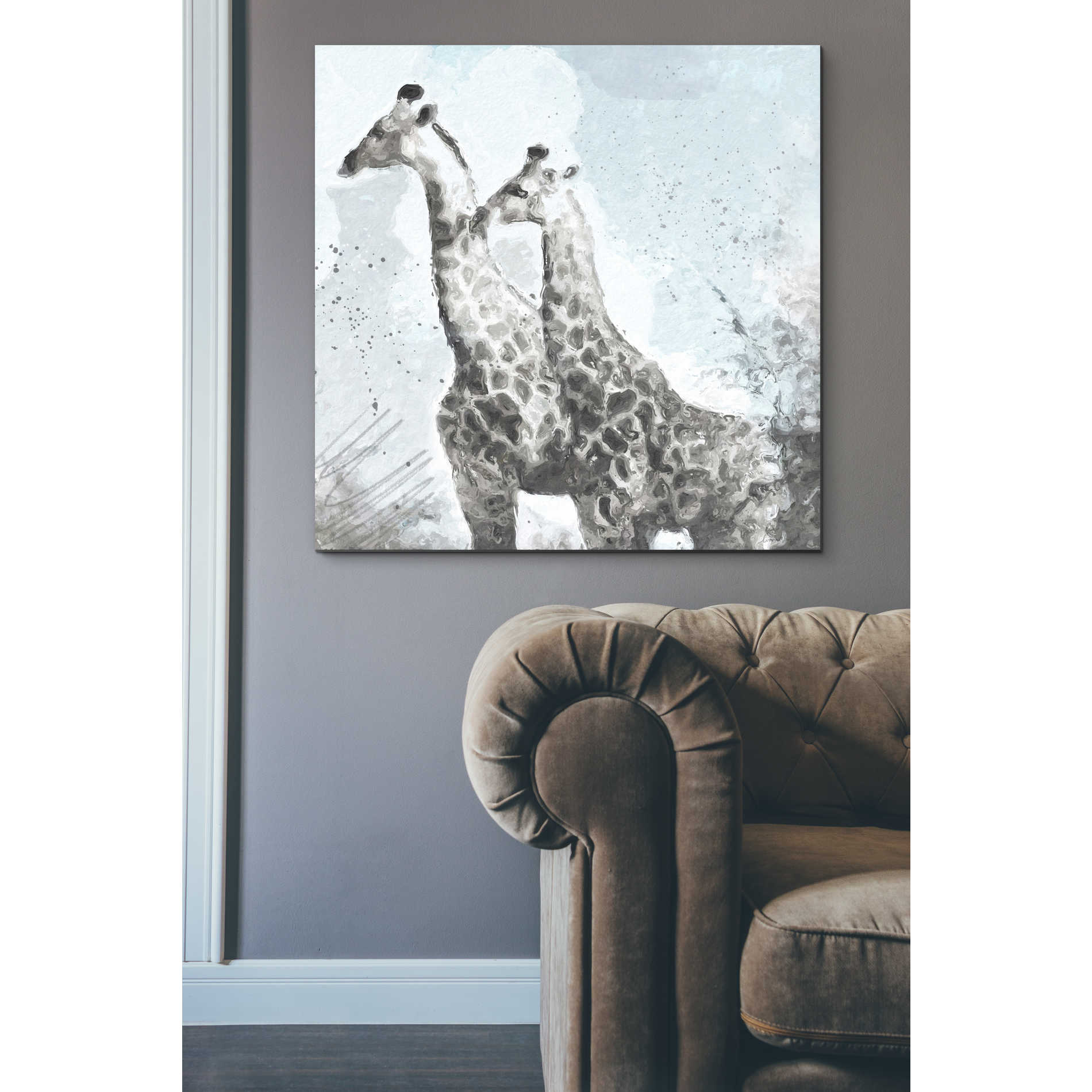 'Two Giraffes' by Linda Woods, Canvas Wall Art,37 x 37
