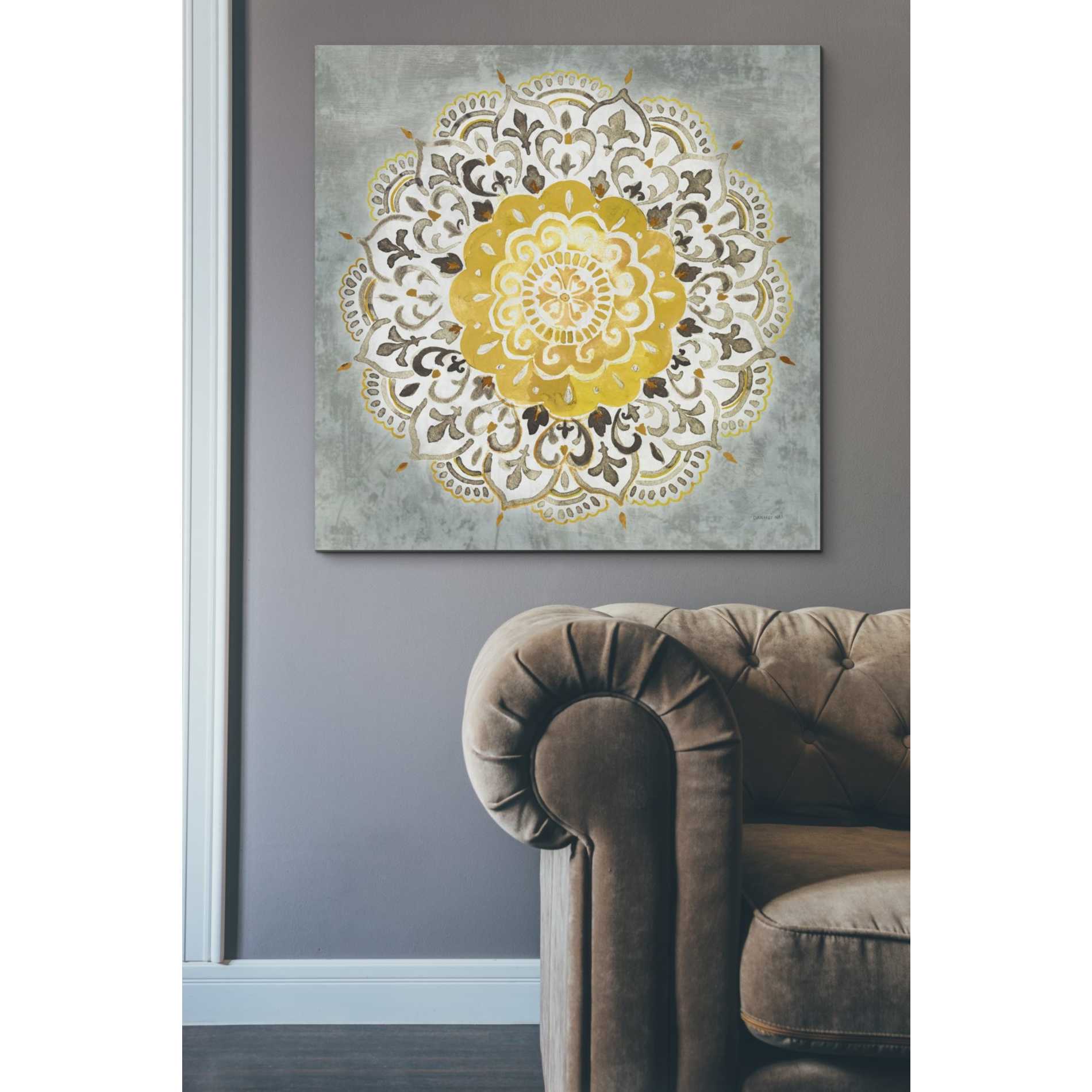 'Mandala Delight IV Yellow Grey' by Danhui Nai, Canvas Wall Art,37 x 37