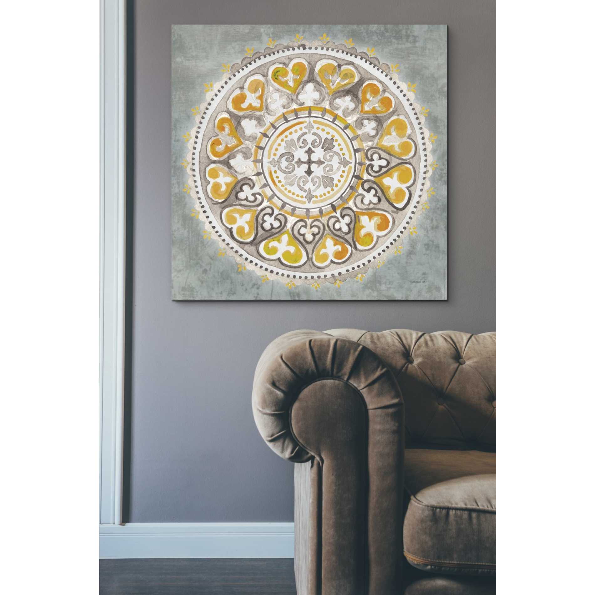 'Mandala Delight Yellow Grey III' by Danhui Nai, Canvas Wall Art,37 x 37