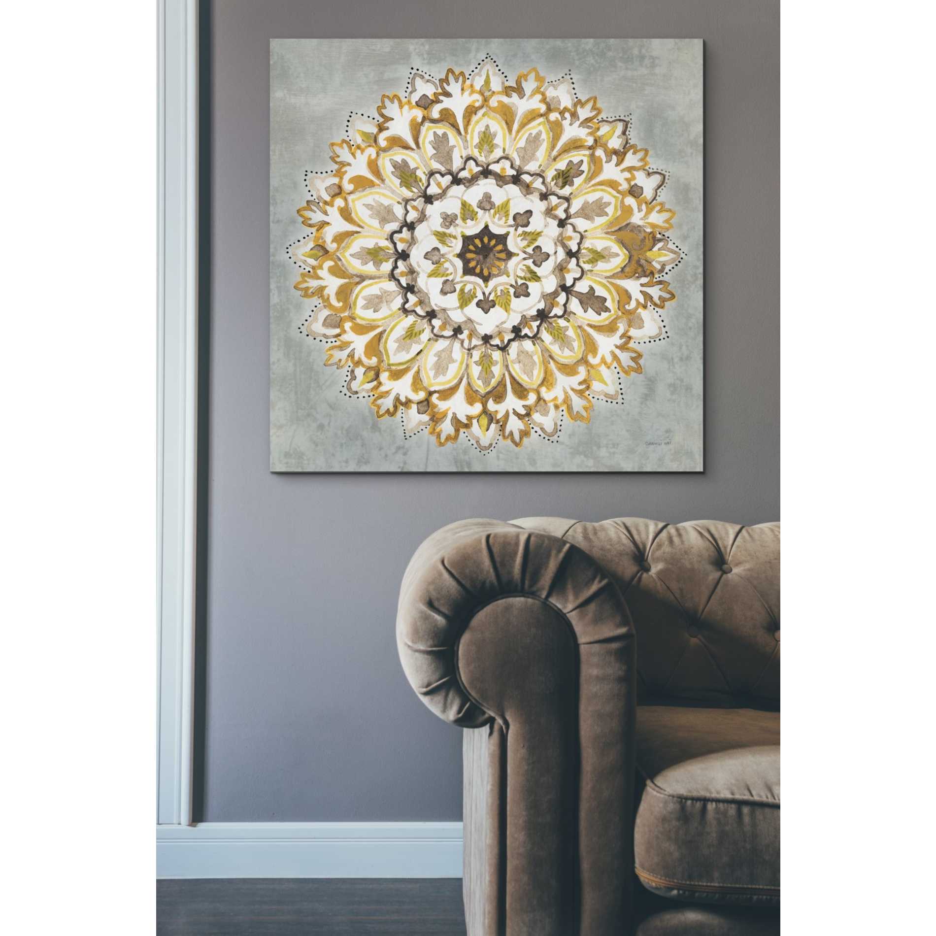 'Mandala Delight II Yellow Grey' by Danhui Nai, Canvas Wall Art,37 x 37