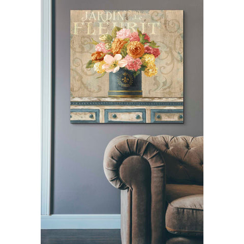 Image of 'Tulips in Teal and Gold Hatbox' by Danhui Nai, Canvas Wall Art,37 x 37