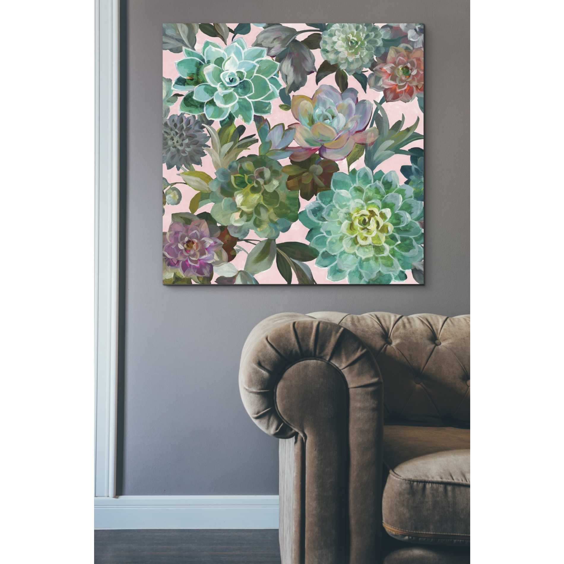 'Floral Succulents v2 Crop on Pink' by Danhui Nai, Canvas Wall Art,37 x 37