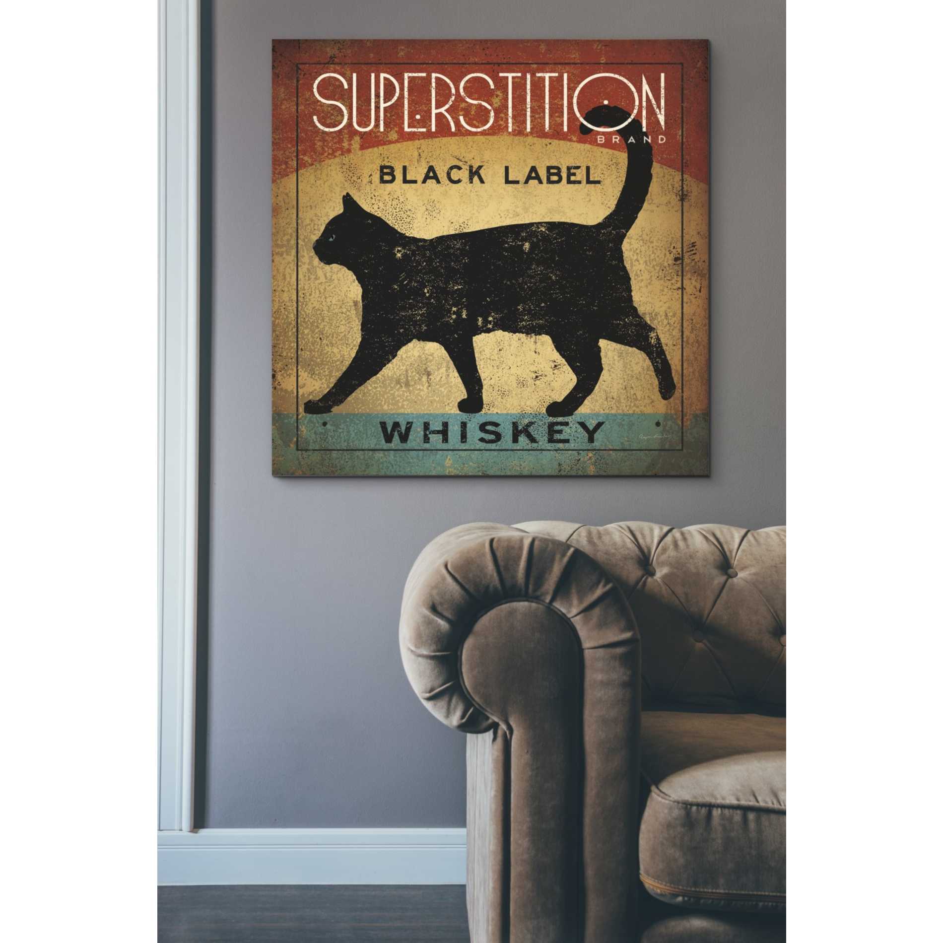 'Superstition Black Label Whiskey Cat' by Ryan Fowler, Canvas Wall Art,37 x 37