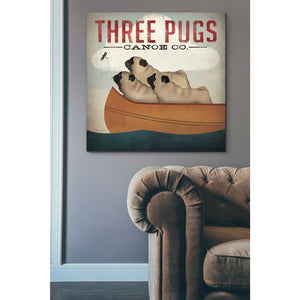 'Three Pugs in a Canoe v' by Ryan Fowler, Canvas Wall Art,37 x 37