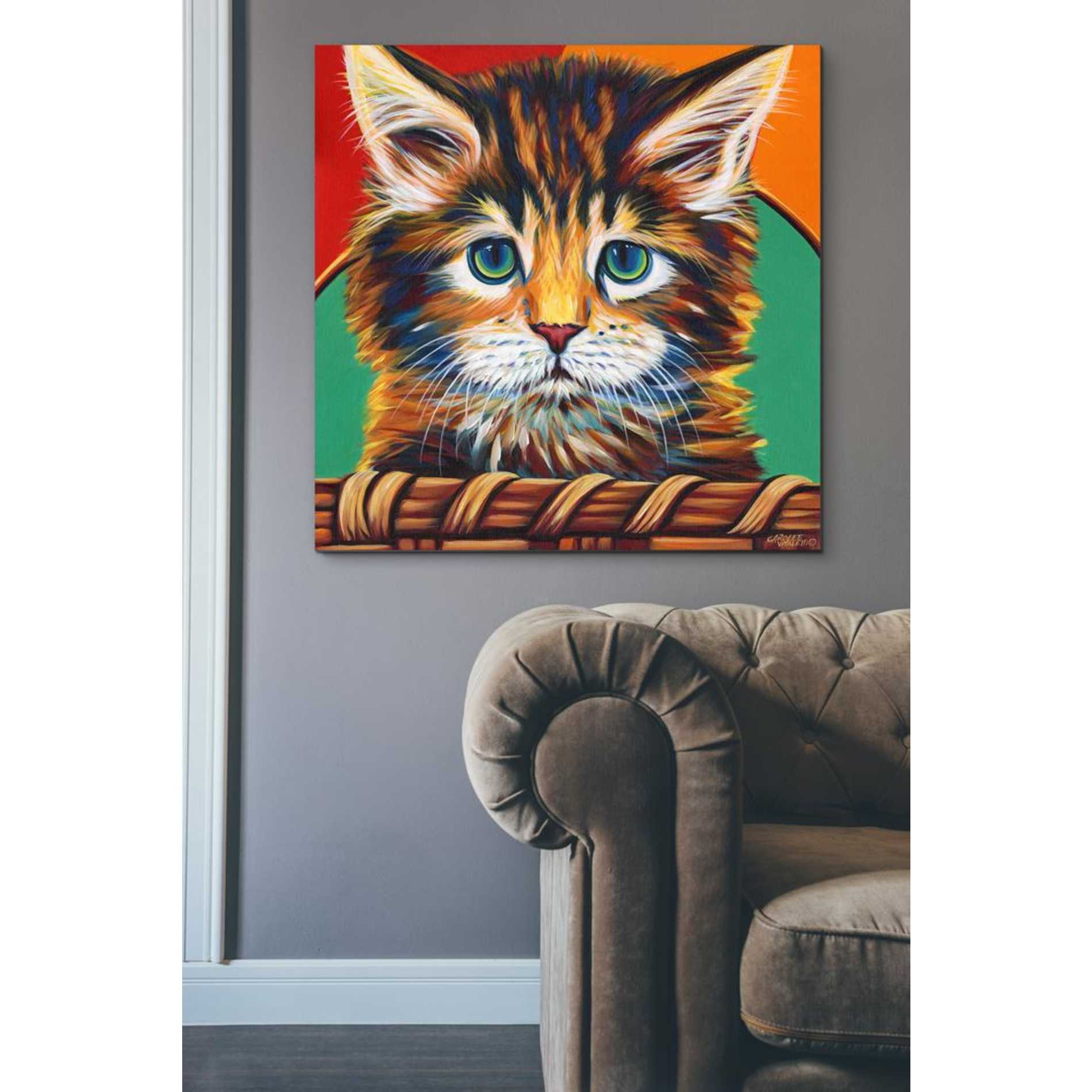 'Kitten in Basket I' by Carolee Vitaletti Giclee Canvas Wall Art