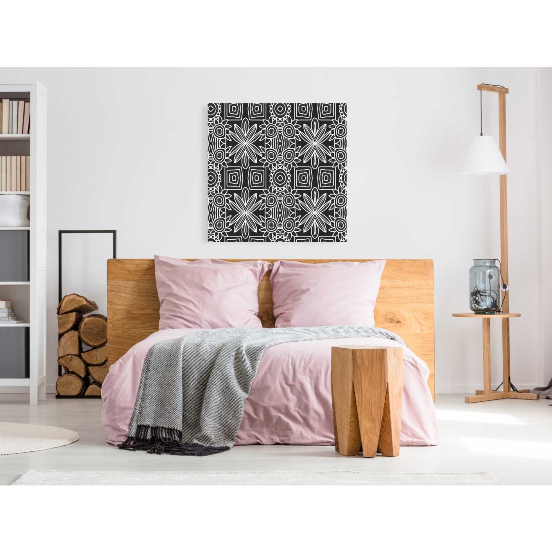 'Black And White Boho Floral' by Linda Woods, Canvas Wall Art,37 x 37