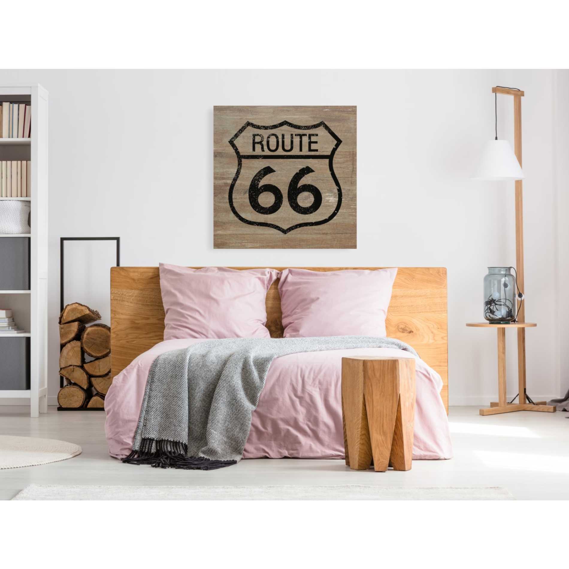 'Route 66 Black On Wood' by Linda Woods, Canvas Wall Art,37 x 37