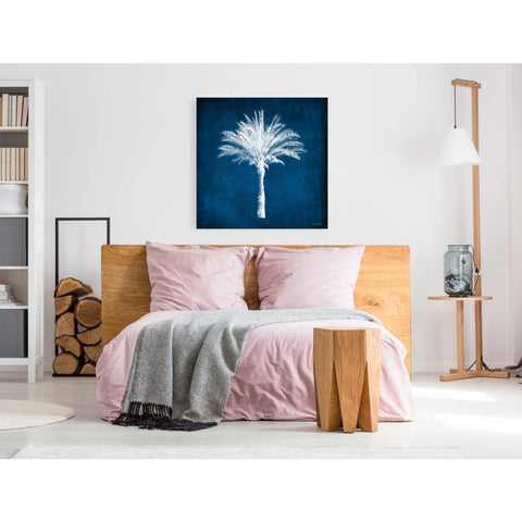 Image of 'Single Indigo And White Palm Tree' by Linda Woods, Canvas Wall Art,37 x 37