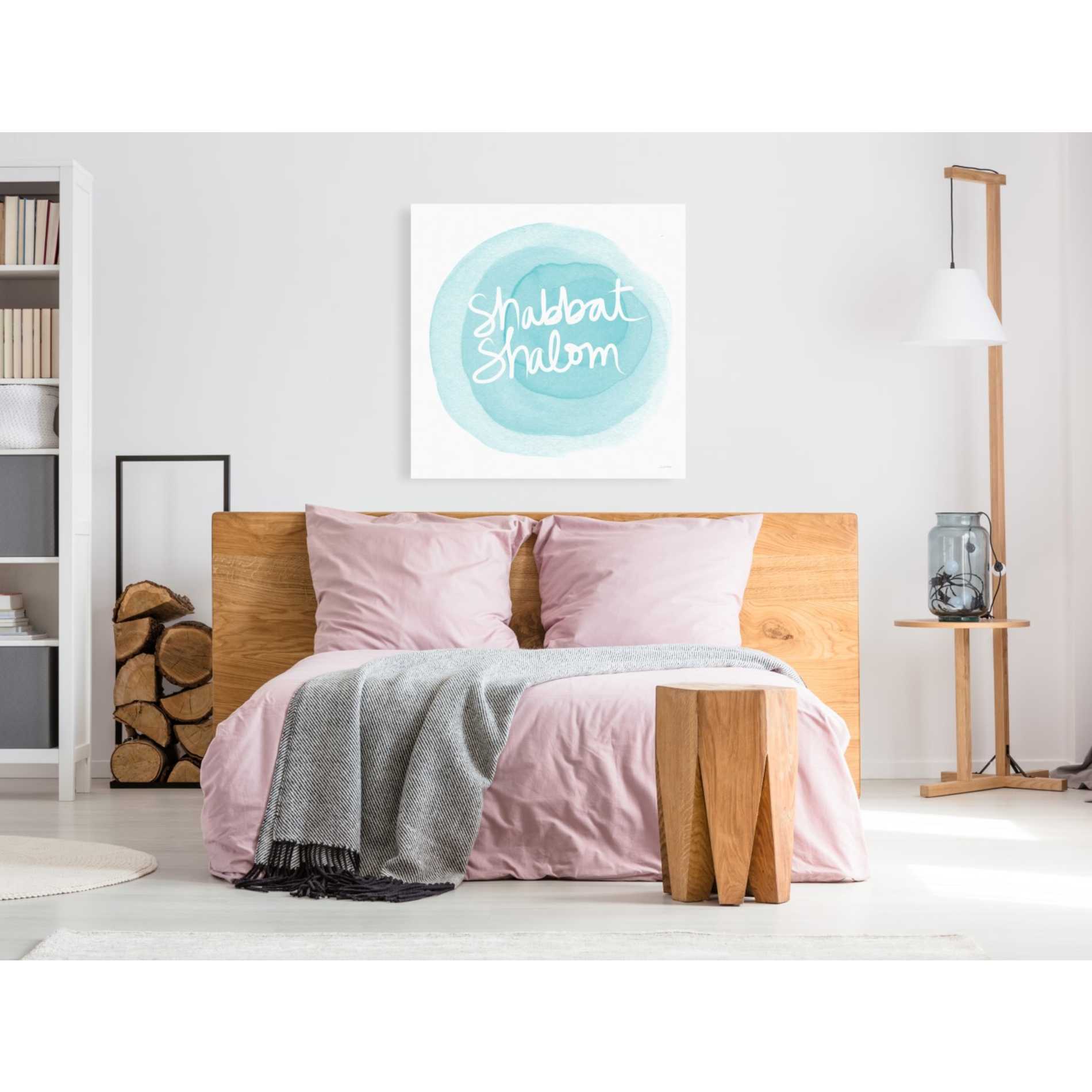 'Shabbat Shalom Blue' by Linda Woods, Canvas Wall Art,37 x 37