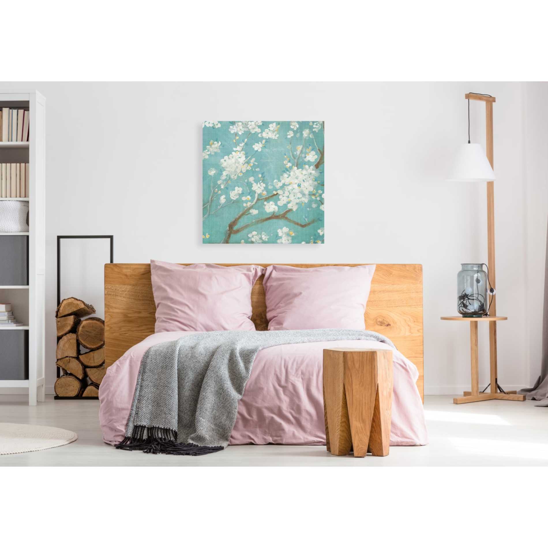 'White Cherry Blossom I on Blue' by Danhui Nai, Canvas Wall Art,37 x 37