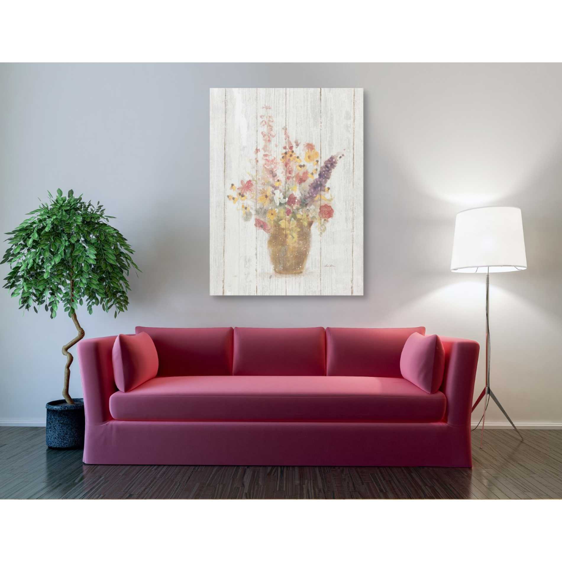 'Wild Flowers in Vase I on Barn Board' by Cheri Blum, Canvas Wall Art,40 x 54