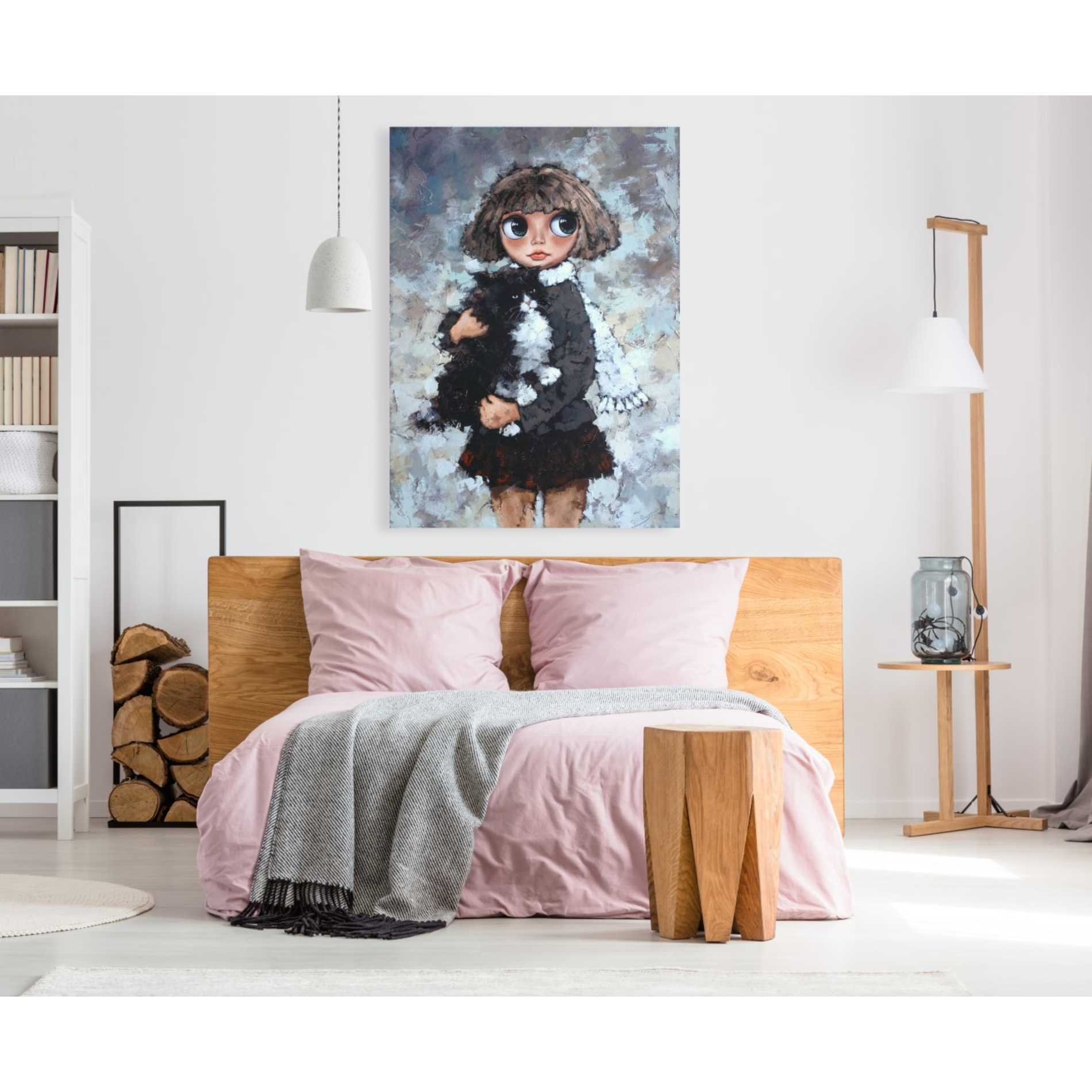 'Girl With Cat' by Alexander Gunin, Canvas Wall Art,40 x 54
