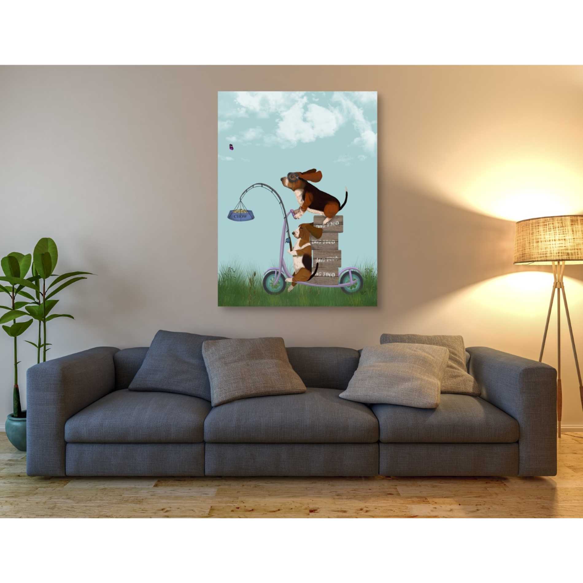 'Basset Hound Scooter' by Fab Funky Giclee Canvas Wall Art
