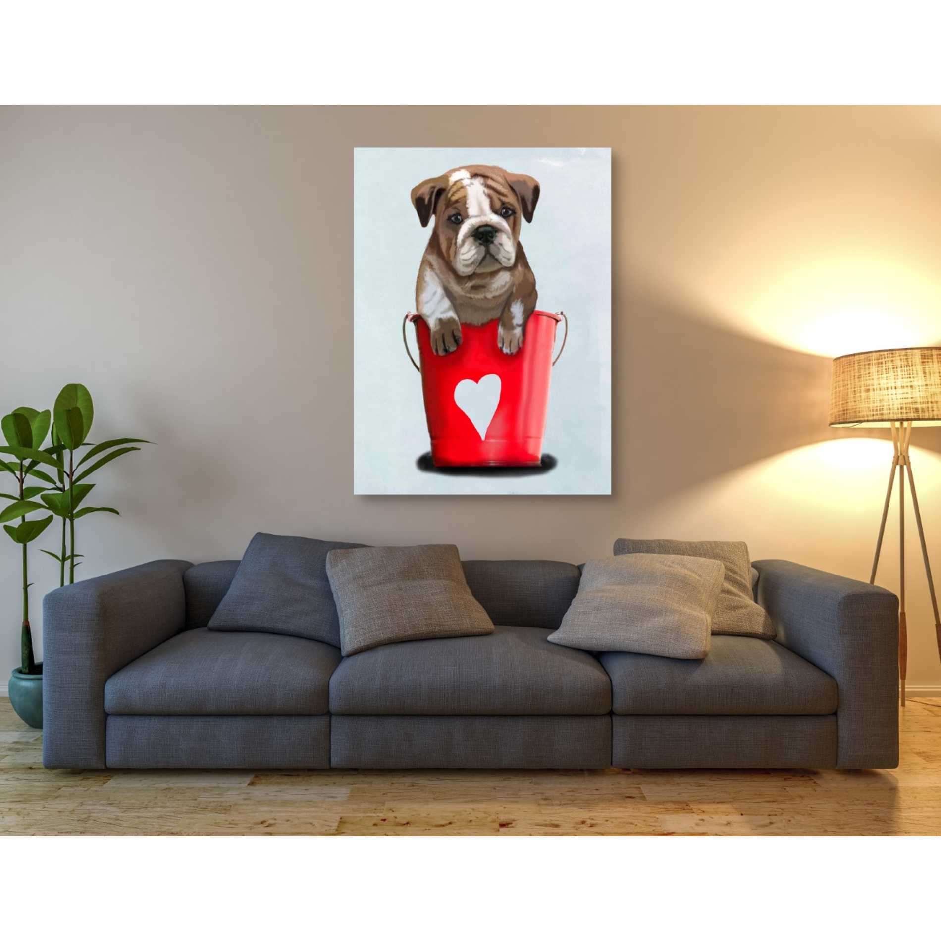 'Bulldog Bucket Of Love, Red' by Fab Funky Giclee Canvas Wall Art