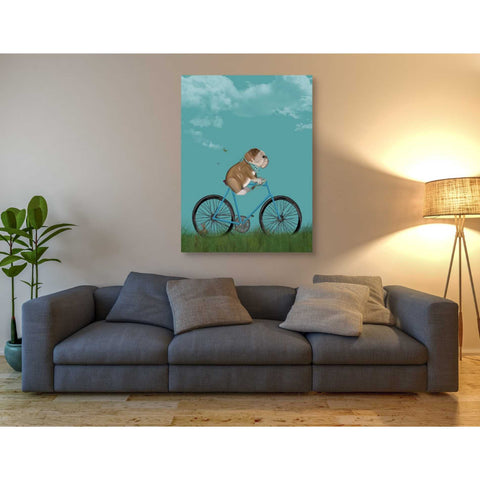 Image of 'English Bulldog on Bicycle - Sky' by Fab Funky Giclee Canvas Wall Art