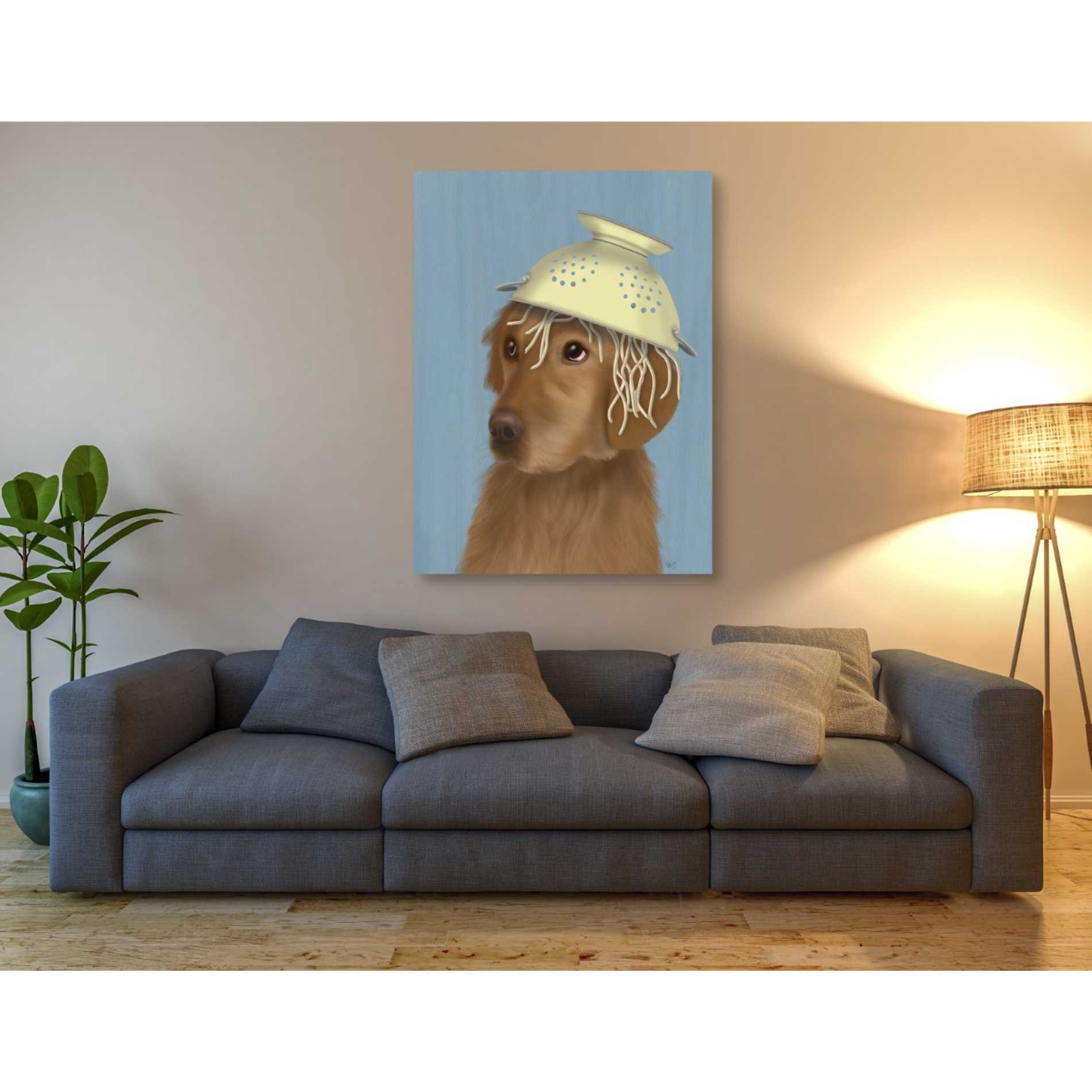 'Golden Retriever and Spaghetti' by Fab Funky Giclee Canvas Wall Art