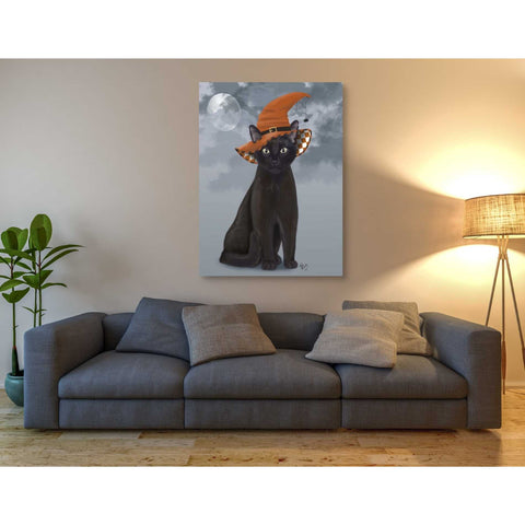 Image of 'Halloween Black Cat in Witches Hat' by Fab Funky Canvas Wall Art,40 x 54