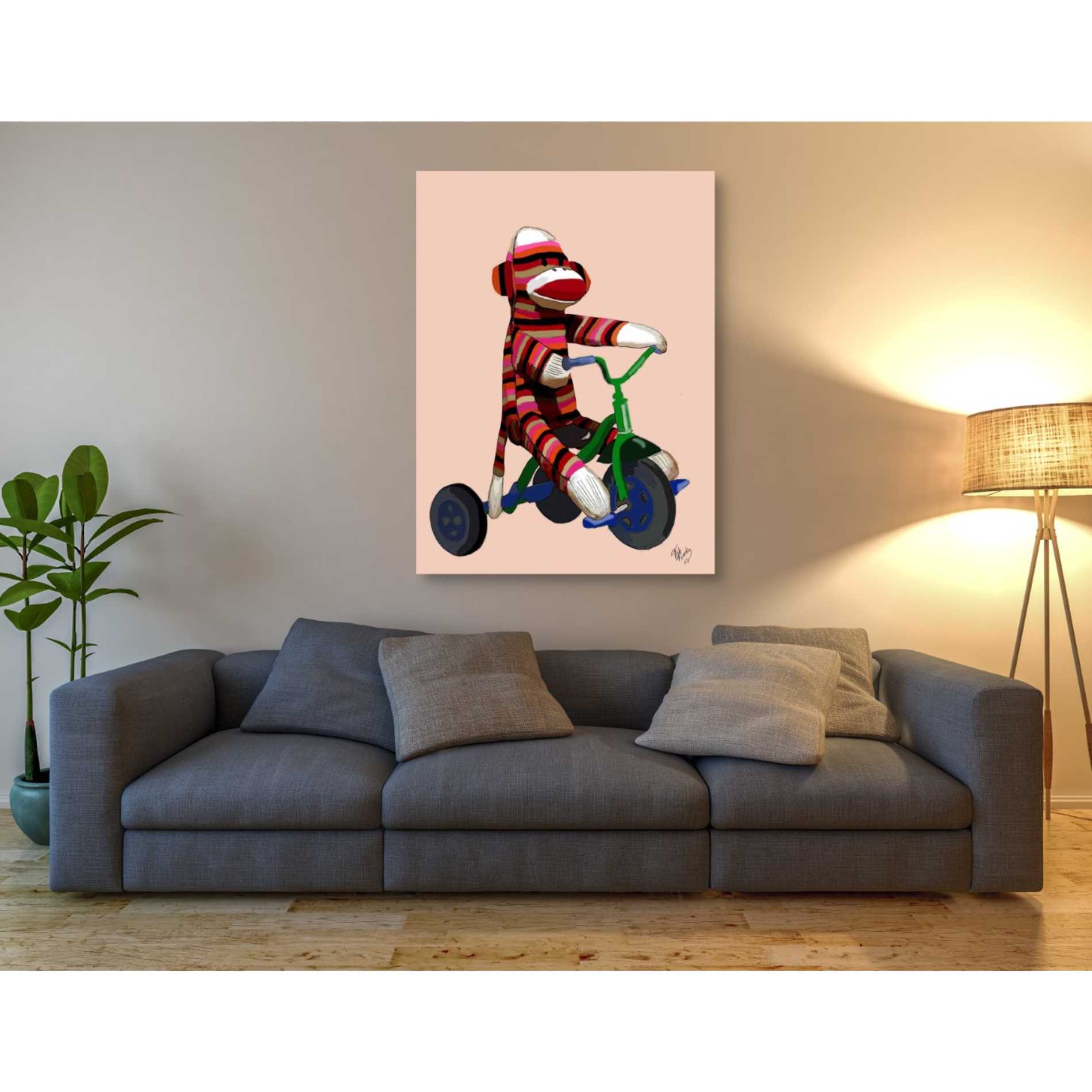 'Sock Monkey Tricycle' by Fab Funky Giclee Canvas Wall Art