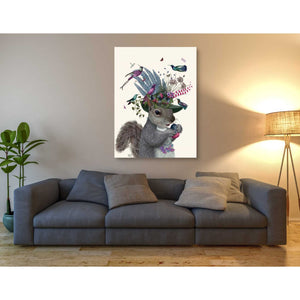 'Squirrel Birdkeeper and Blue Acorns' by Fab Funky Giclee Canvas Wall Art