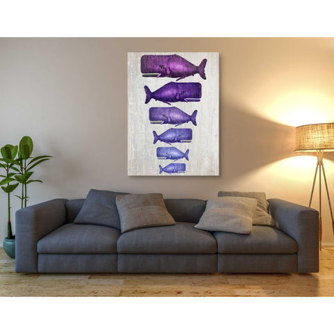 Image of 'Whale Family Purple on White' by Fab Funky Giclee Canvas Wall Art