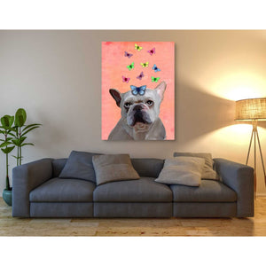 'White French Bulldog and Butterflies' by Fab Funky Giclee Canvas Wall Art