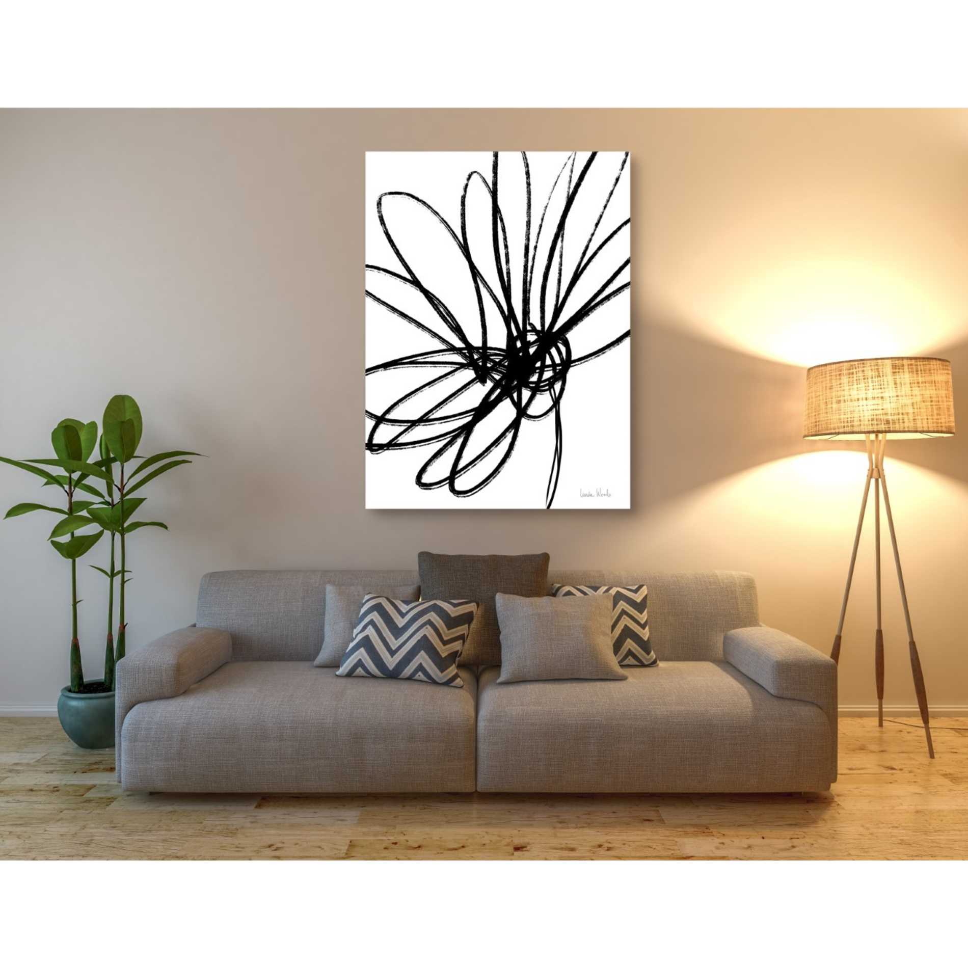 'Black Ink Flower Ii' by Linda Woods, Canvas Wall Art,40 x 54