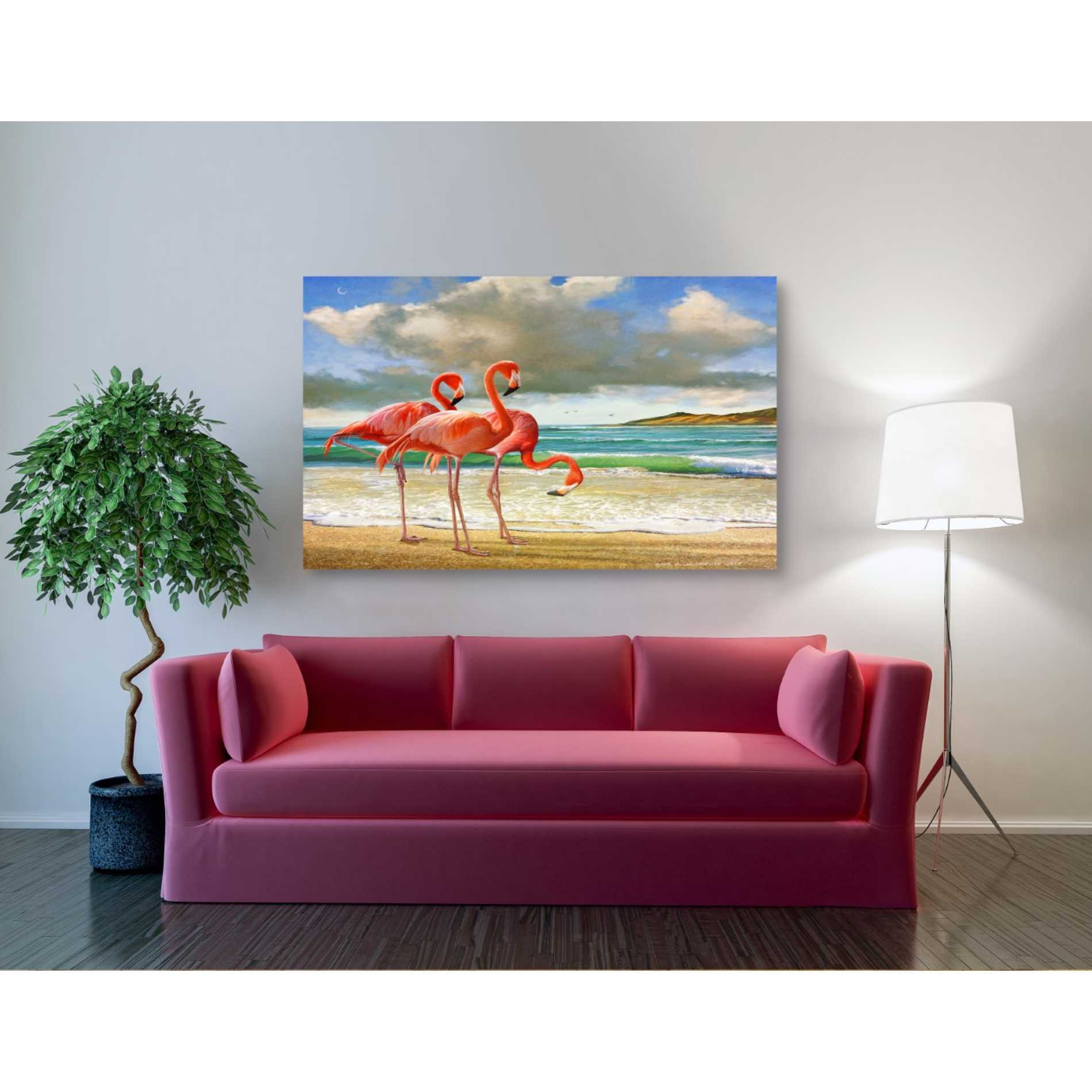 'Beach Scene Flamingos' by Chris Vest, Giclee Canvas Wall Art