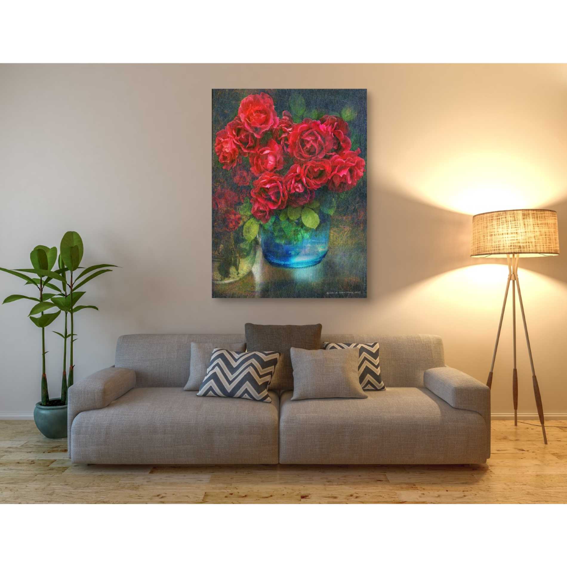 'Roses in Blue Jar' by Chris Vest, Giclee Canvas Wall Art
