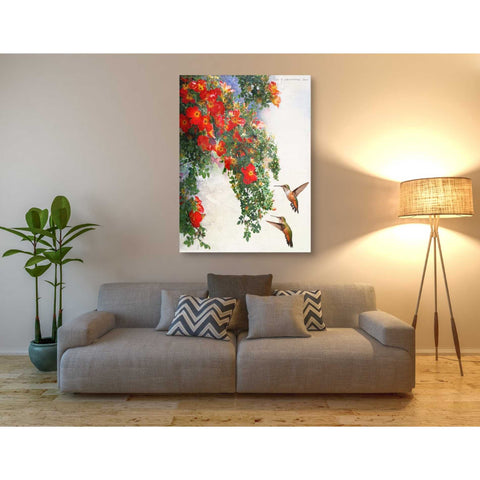 Image of 'Hanging Red Roses and Hummers' by Chris Vest, Giclee Canvas Wall Art