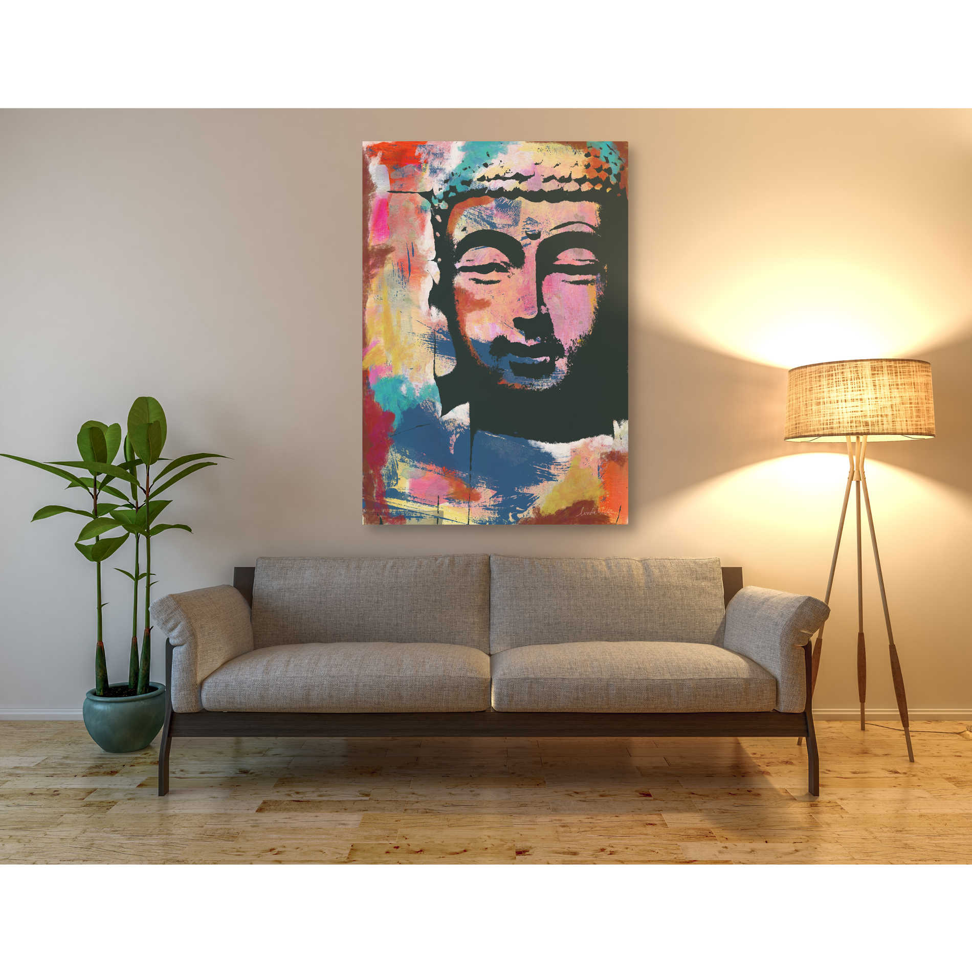 'Painted Buddha II' by Linda Woods, Canvas Wall Art,40 x 60