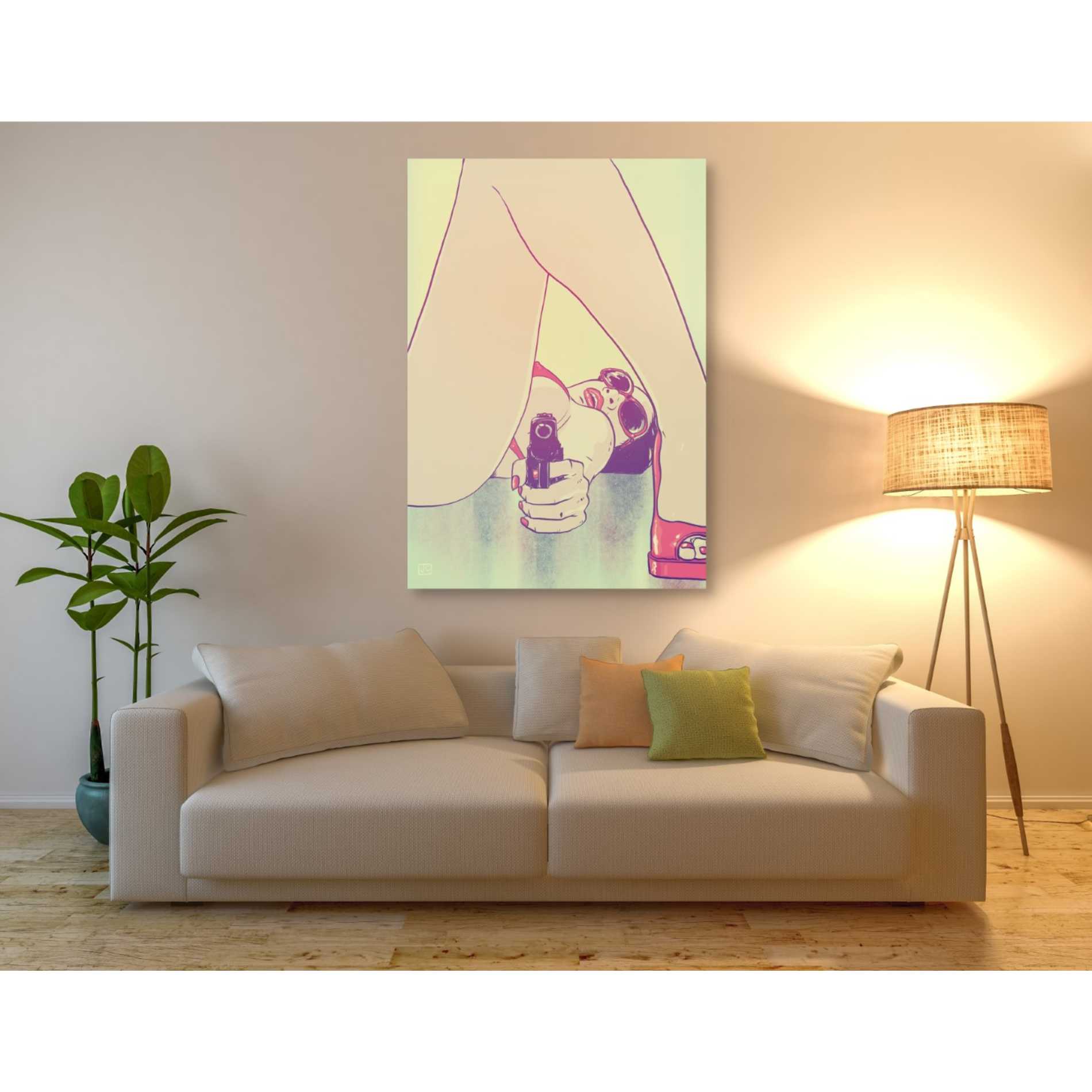 'Girl with Gun' by Giuseppe Cristiano, Canvas Wall Art,40 x 60