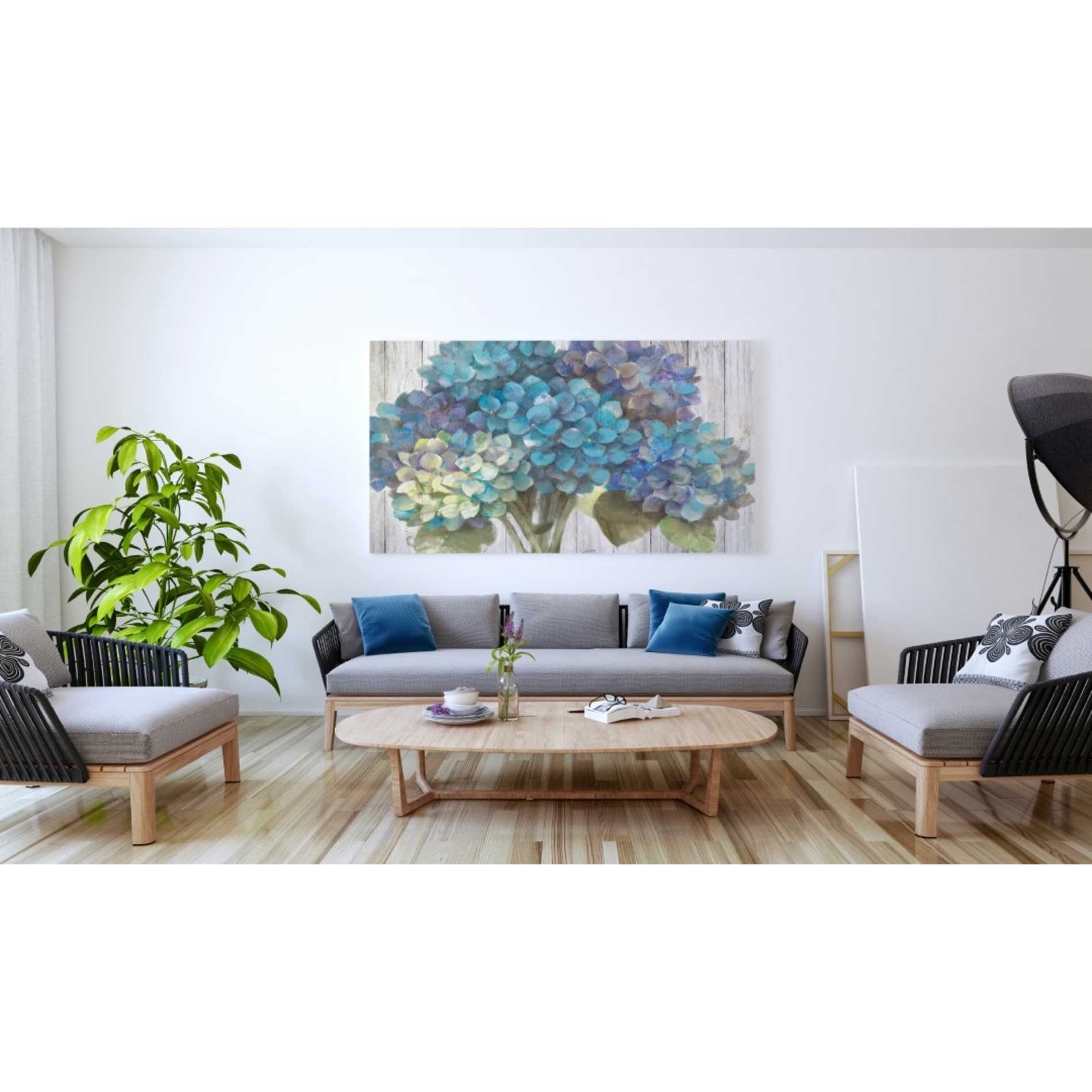 'Turquoise Hydrangea on Barn Board' by Albena Hristova, Canvas Wall Art,60 x 40