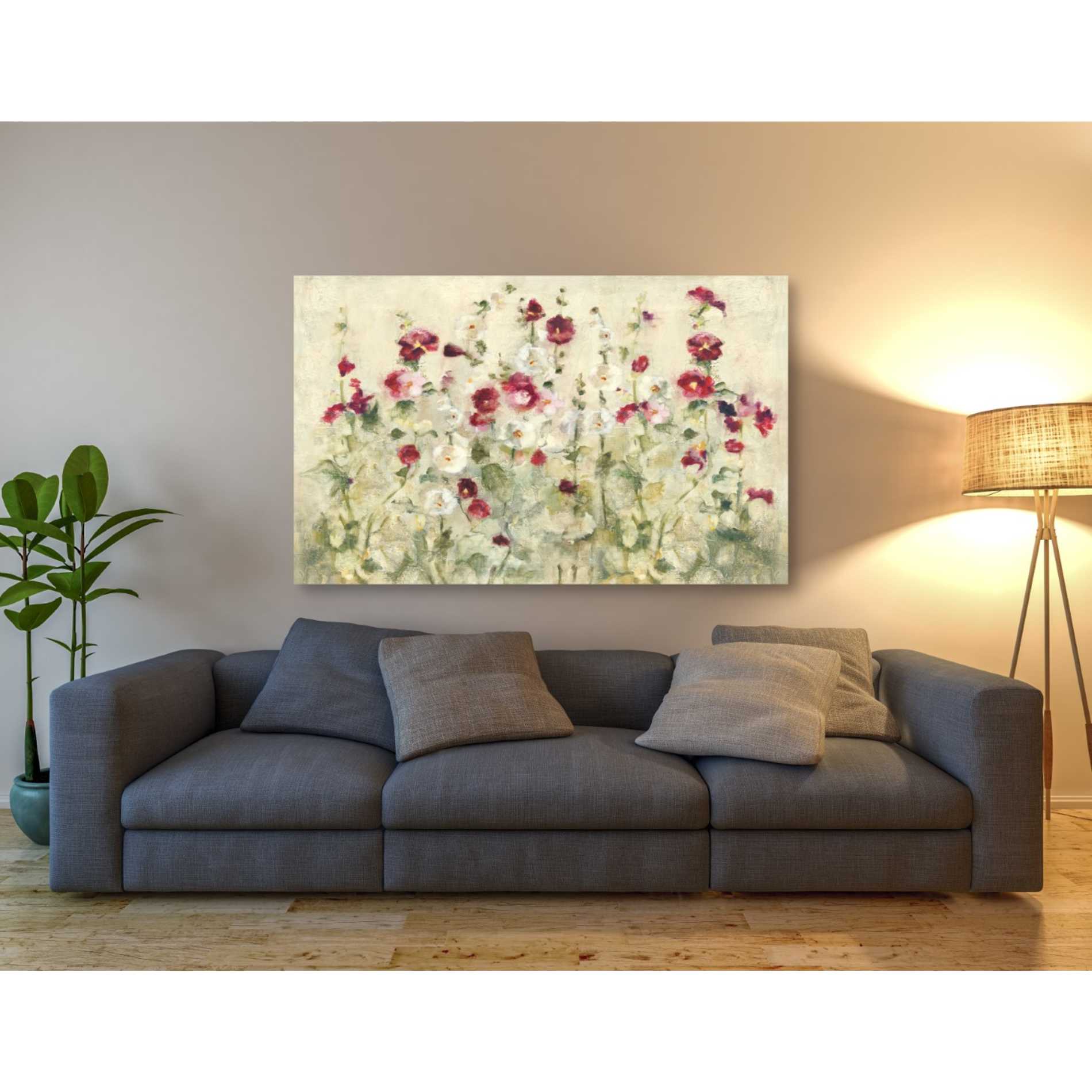 'Hollyhocks Row Cool' by Cheri Blum, Canvas Wall Art,40 x 60