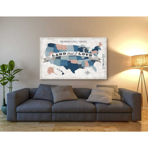 Image of 'USA Modern Vintage Blue Grey Red with Words' by Michael Mullan, Canvas Wall Art,60 x 40