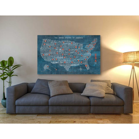 Image of 'US City Map on Wood Blue' by Michael Mullan, Canvas Wall Art,60 x 40