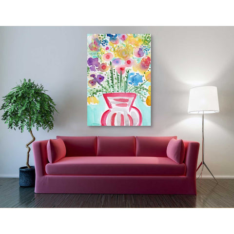 Image of 'Red Vase Of Flowers' by Linda Woods, Canvas Wall Art,40 x 60