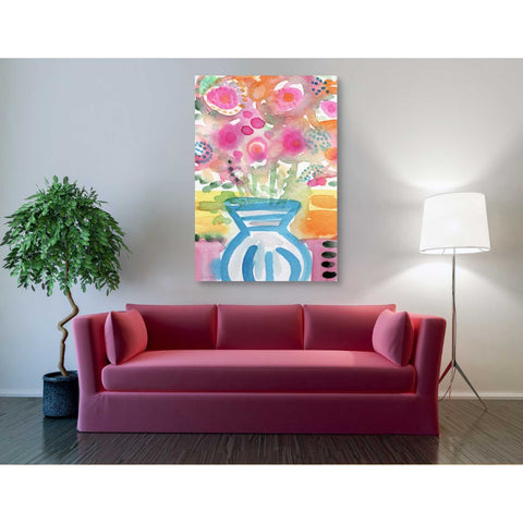 Image of 'Blue Vase Of Flowers' by Linda Woods, Canvas Wall Art,40 x 60