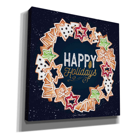 Image of 'Gingerbread Happy Holidays Wreath' by Seven Trees Design, Canvas Wall Art