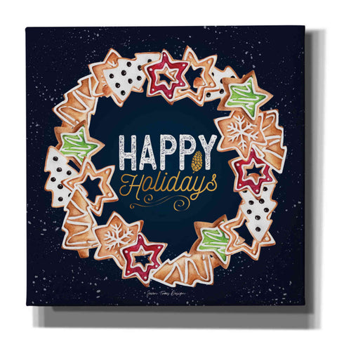 Image of 'Gingerbread Happy Holidays Wreath' by Seven Trees Design, Canvas Wall Art