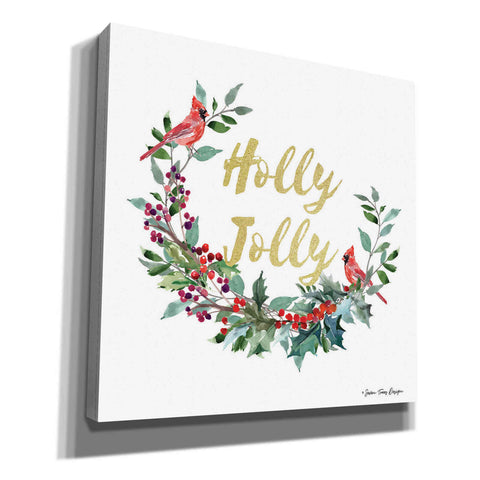 Image of 'Holly Jolly Cardinal Wreath' by Seven Trees Design, Canvas Wall Art
