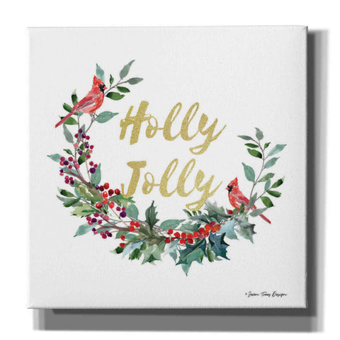 Image of 'Holly Jolly Cardinal Wreath' by Seven Trees Design, Canvas Wall Art