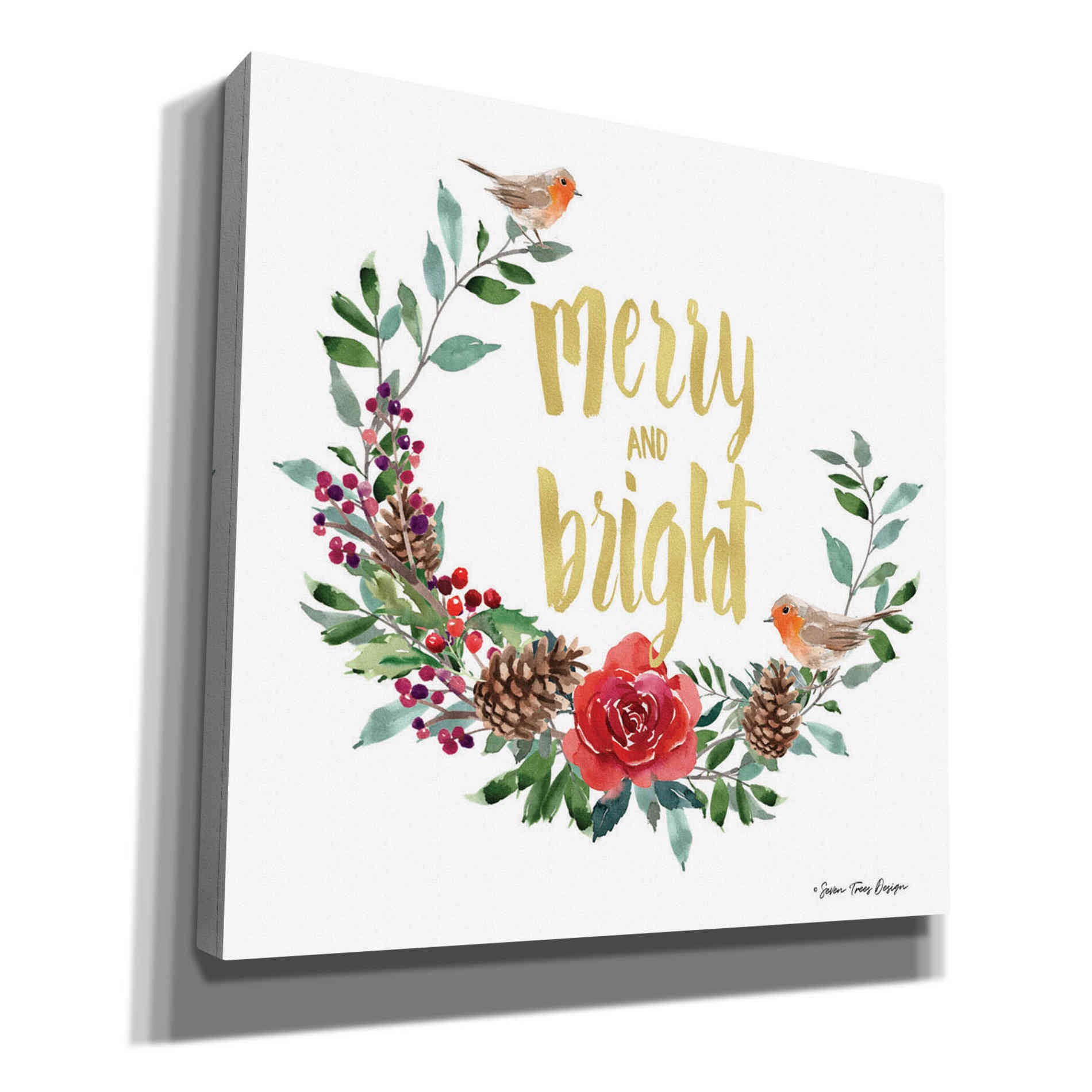 'Merry and Bright Robin Wreath' by Seven Trees Design, Canvas Wall Art
