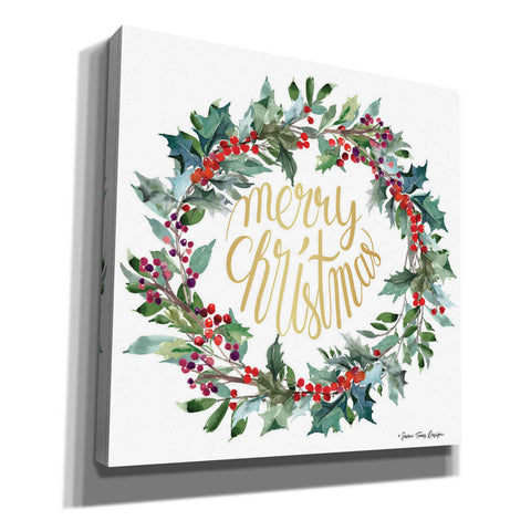 Image of 'Merry Christmas Holly Wreath' by Seven Trees Design, Canvas Wall Art