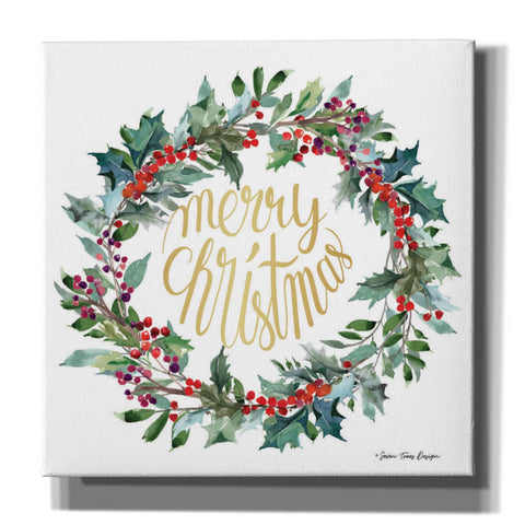 Image of 'Merry Christmas Holly Wreath' by Seven Trees Design, Canvas Wall Art