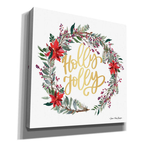 Image of 'Holly Jolly Poinsettia Wreath' by Seven Trees Design, Canvas Wall Art